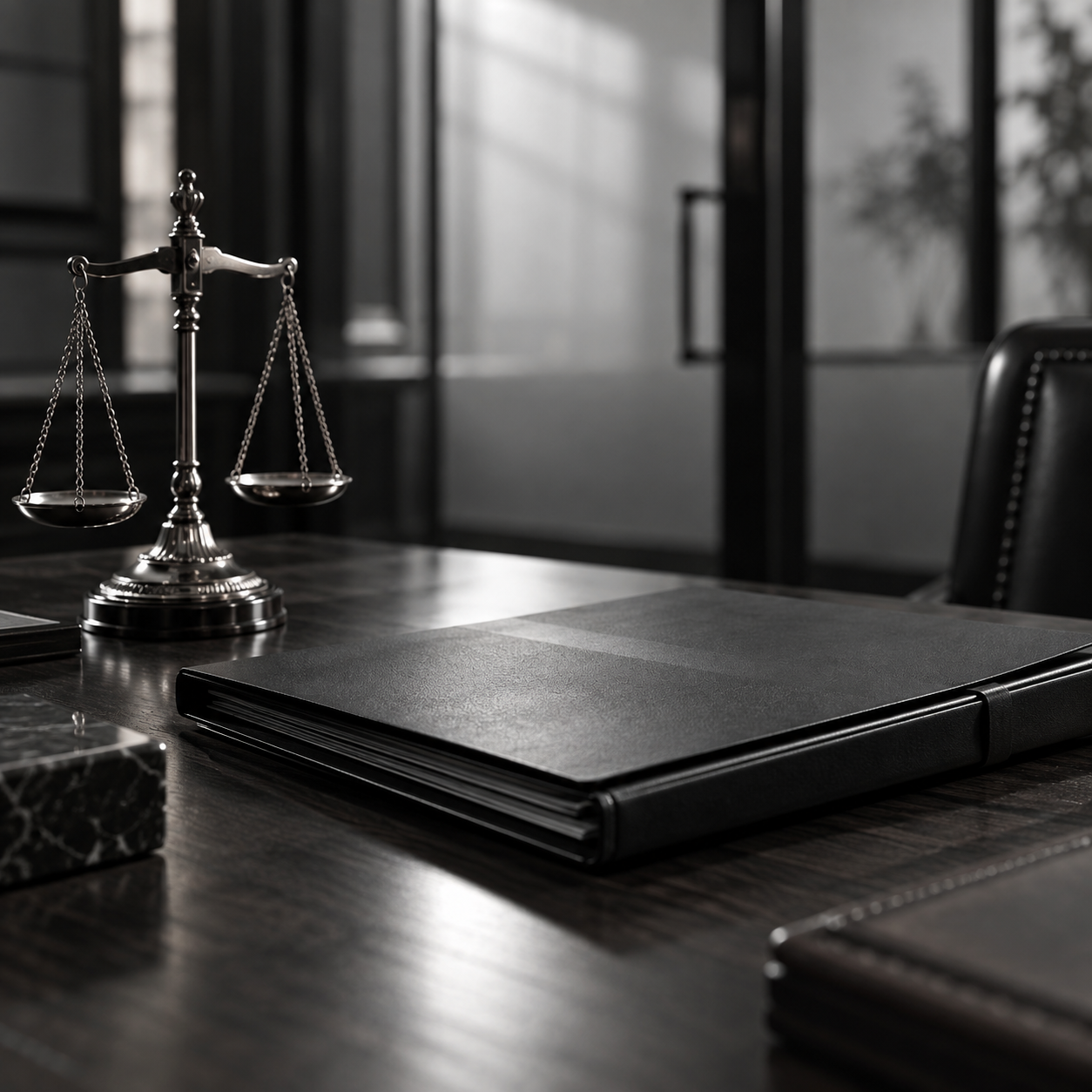 Balanza de la justicia sobre un escritorio